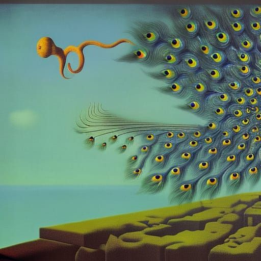 Surreal Octopeacock Flock Takes Flight