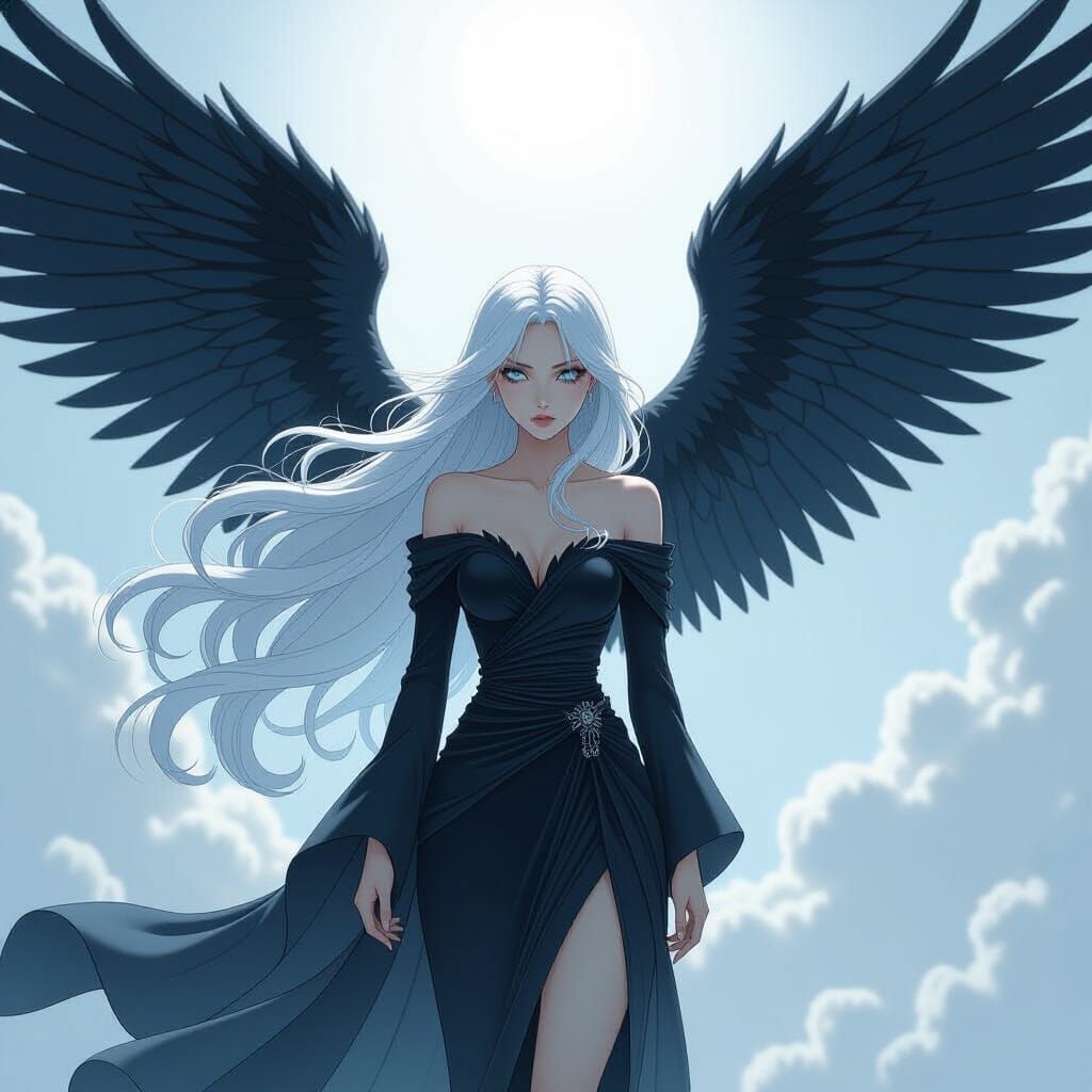 Anime Girl Descending with Black Wings