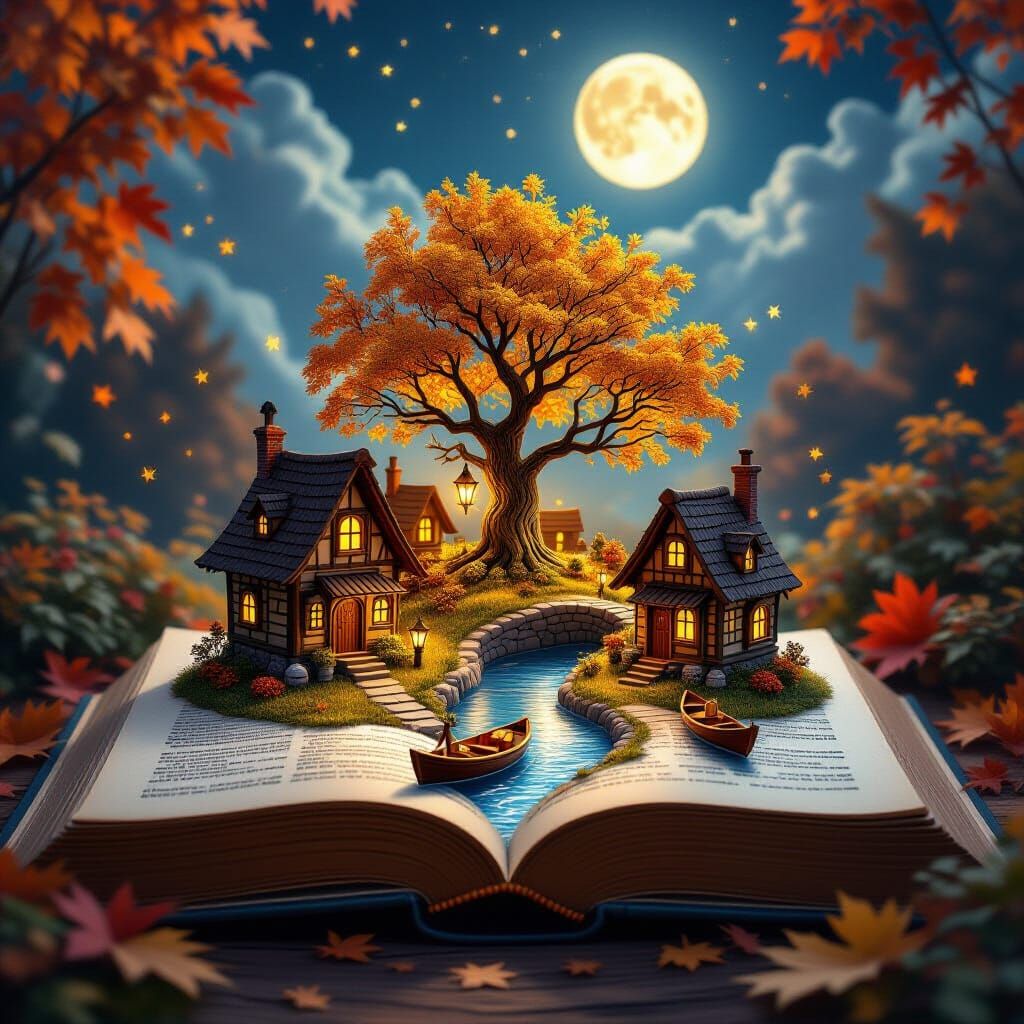 Magical Miniature Village in Ancient Book