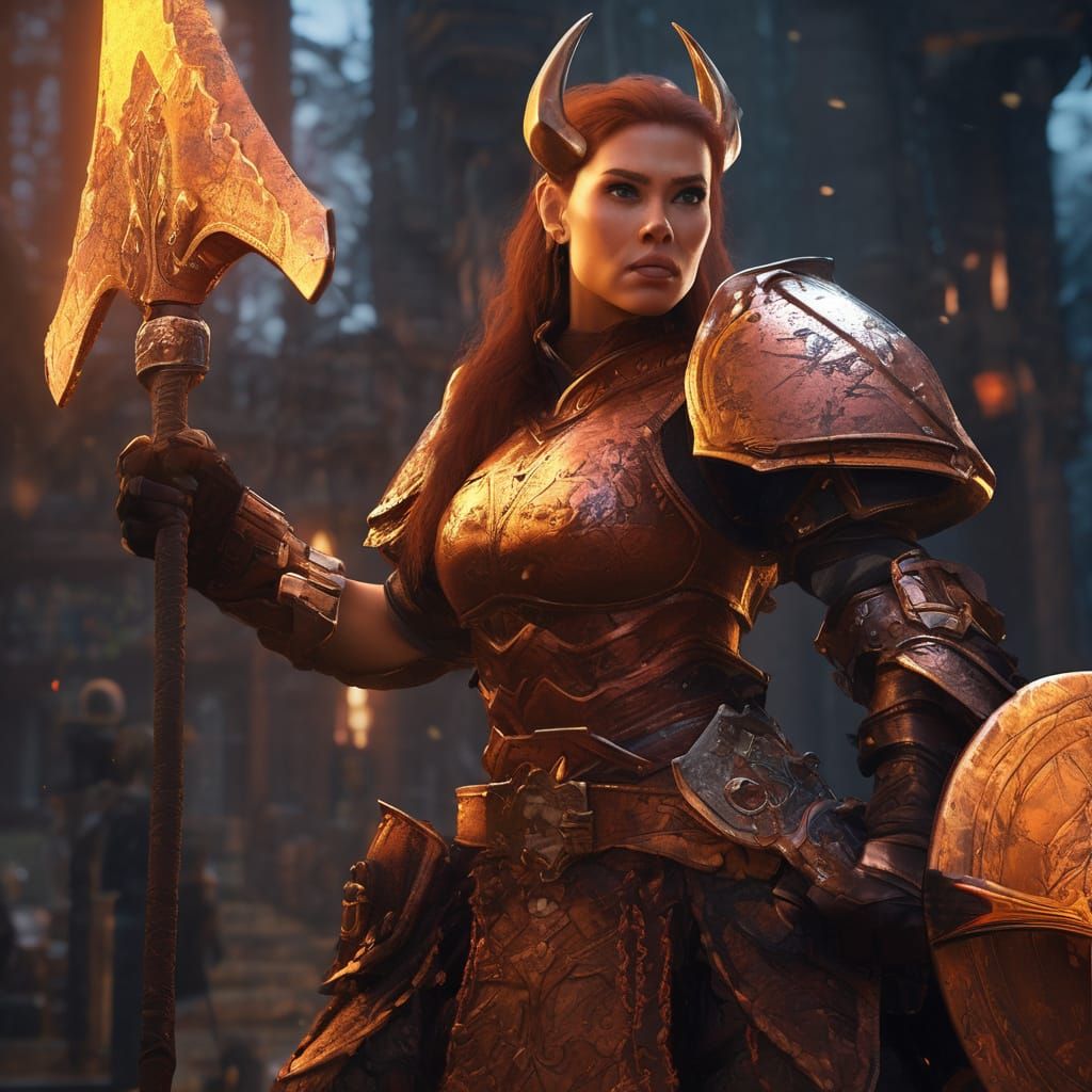 Epic Female Dwarf Warrior in Copper Armor