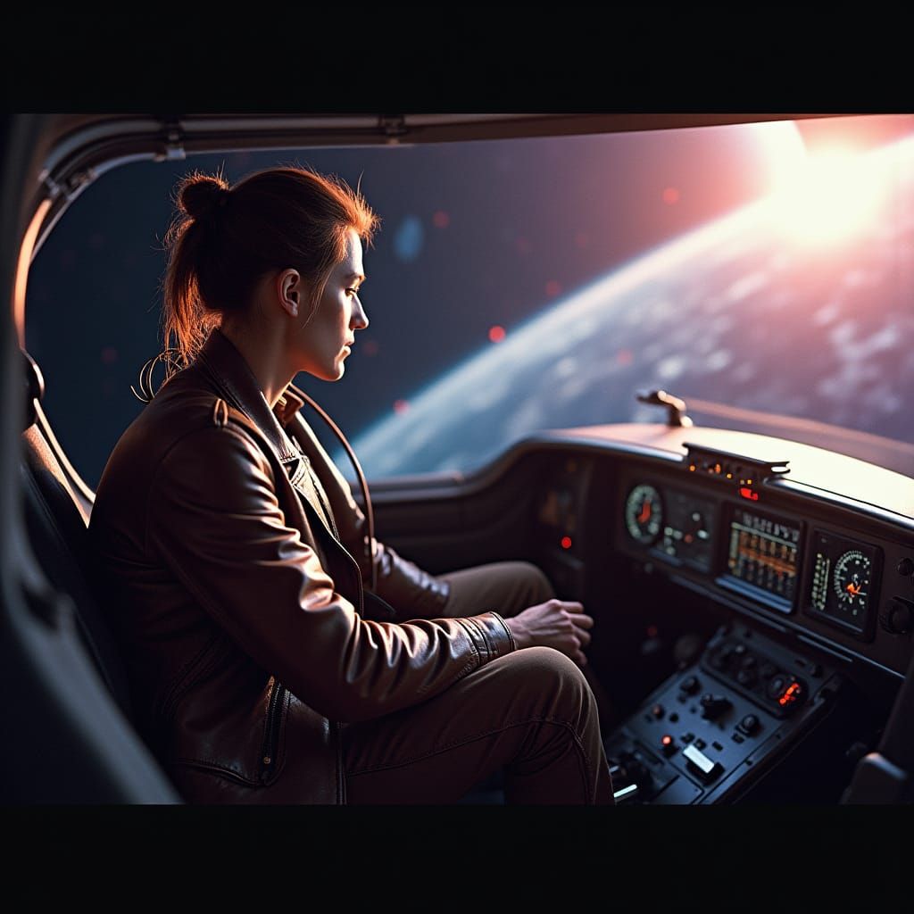 Lone Spaceship Pilot Navigating a Distant Planet