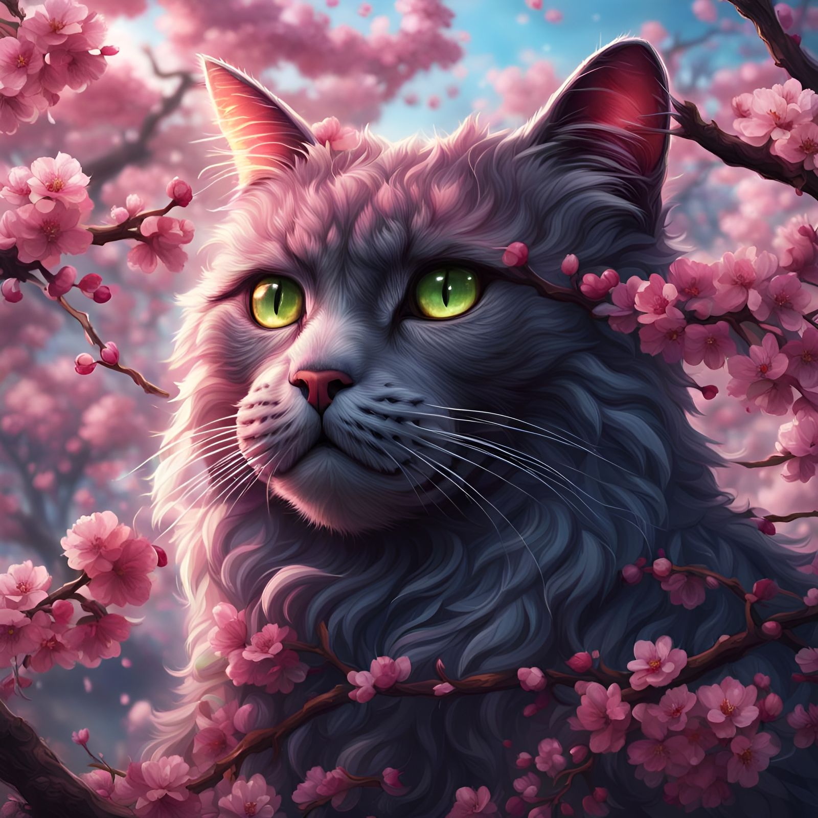 Cat with cherry blossoms