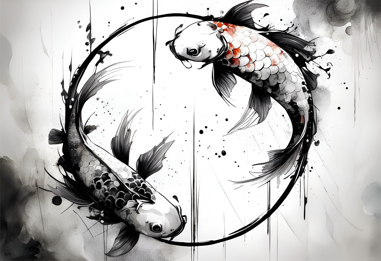 Minimalist Koi Fish in Ink Illustration