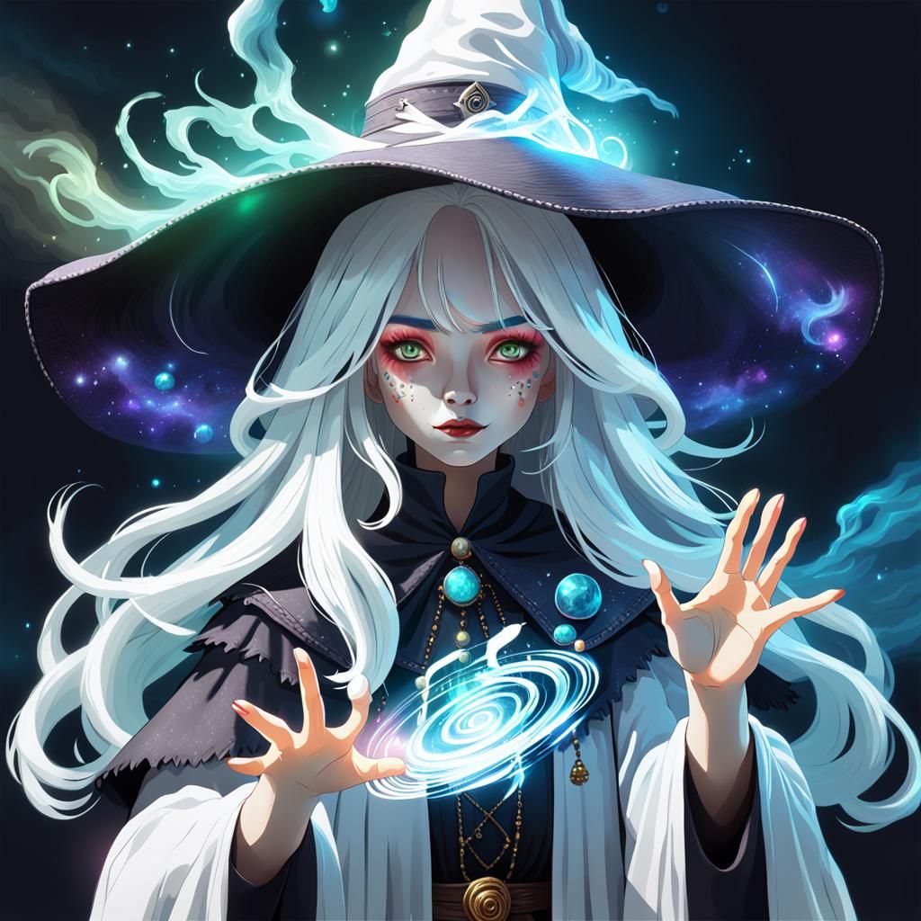 Mysterious Ghost Witch Casts Magic: Hyperrealistic Illustrat...