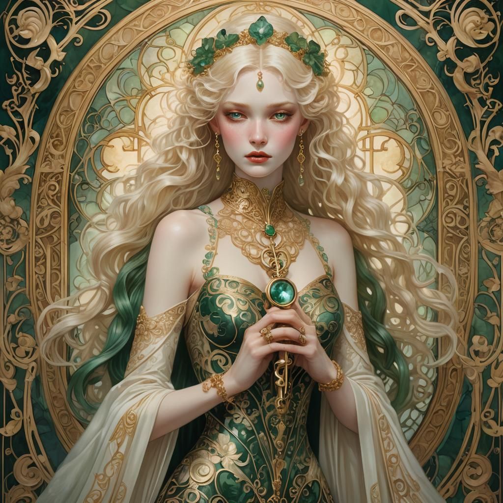 Ethereal Femme Fatale in Art Nouveau Style