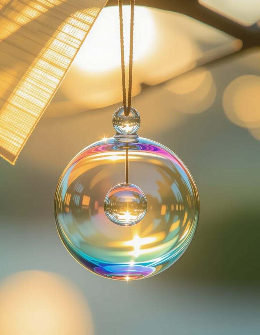 Japanese Crystal Wind Chime in Watercolor Style