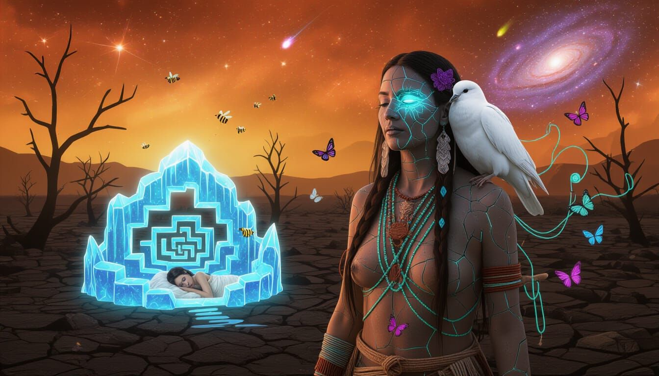 Mystical Shaman with Cracked Skin and Bioluminescent Core