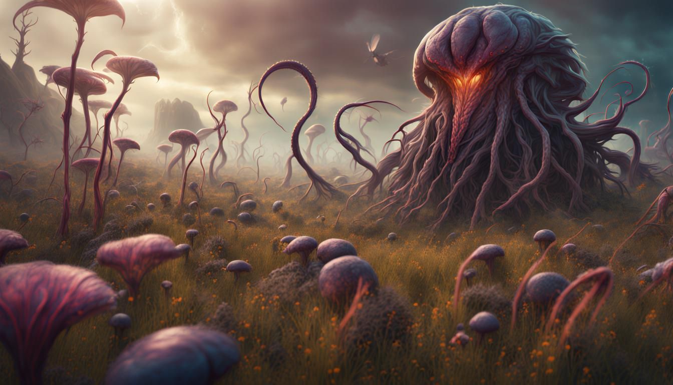 Fantastical Meadow of Giant Parasites: Detailed Concept Art