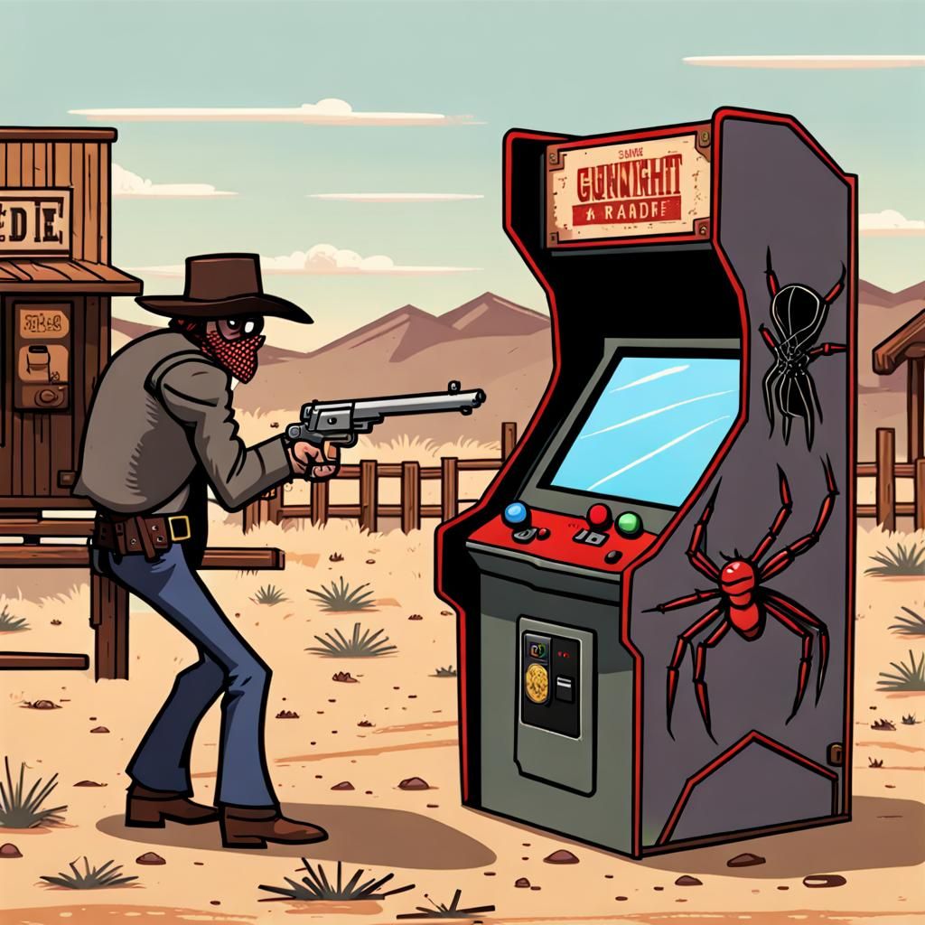 Old West Showdown: Spider vs. Arcade Machine