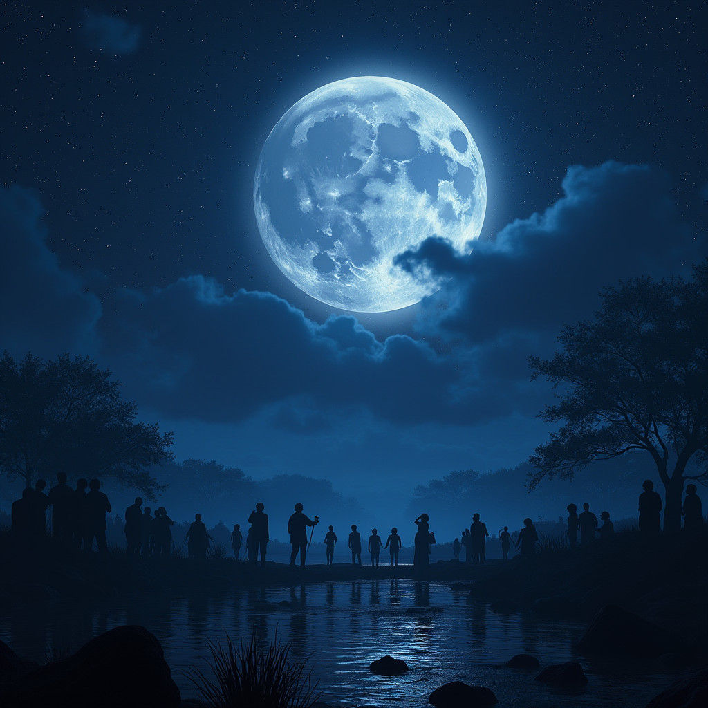 Crowded Lagoon Silhouette Under Starry Night Sky