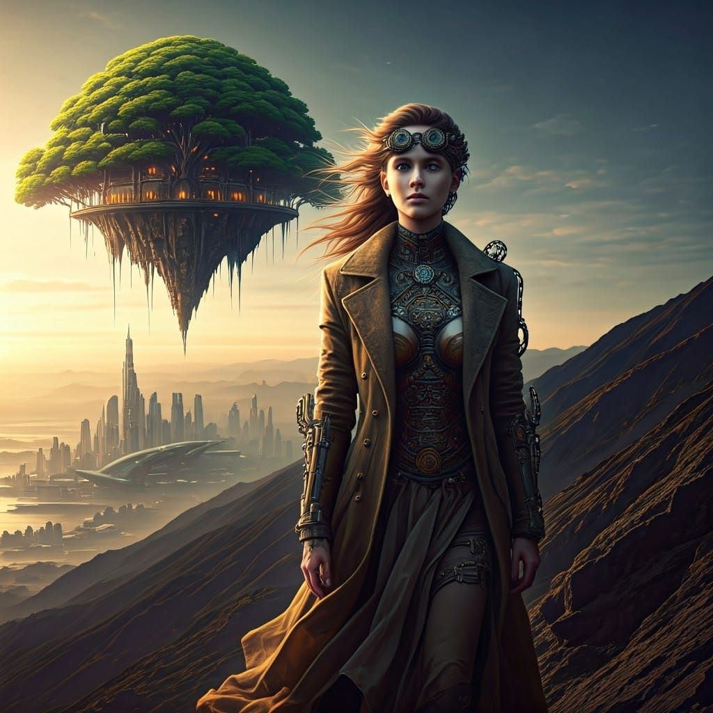 Steampunk Goddess in Majestic, Medieval-Inspired Bonsai City...