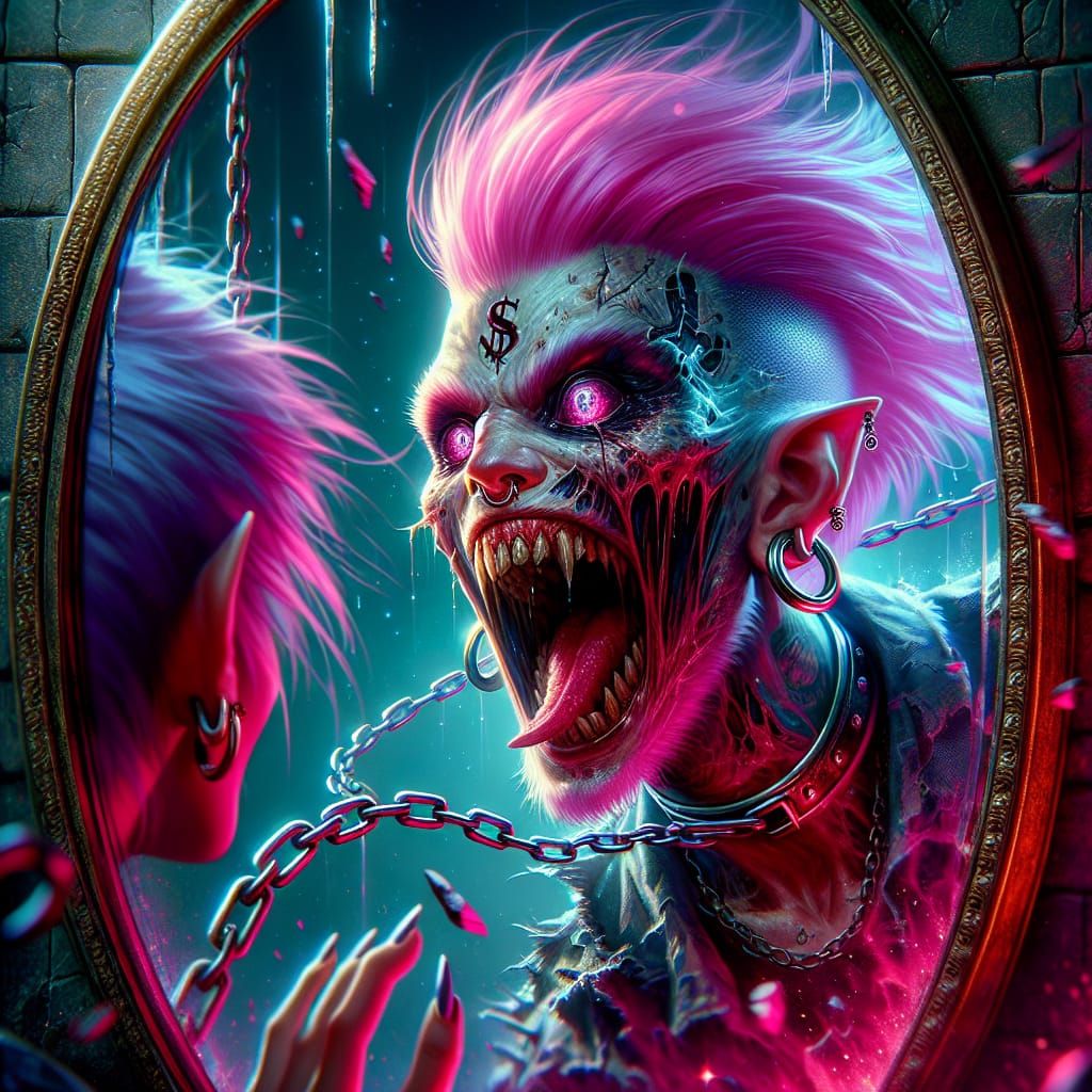 Sinister Mirror Demon Steals Souls: Fantasy Concept Art