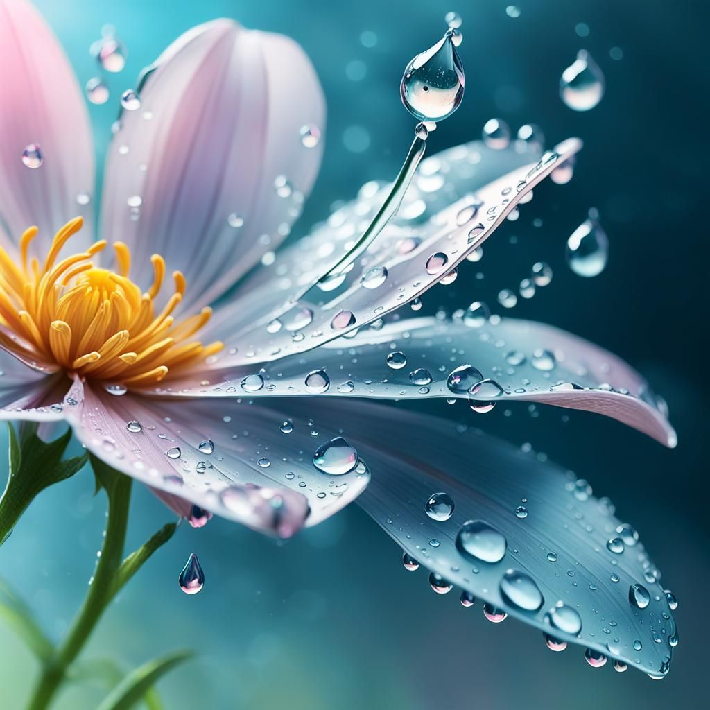Delicate Flower Petal with Water Droplets in 3D Anime Art