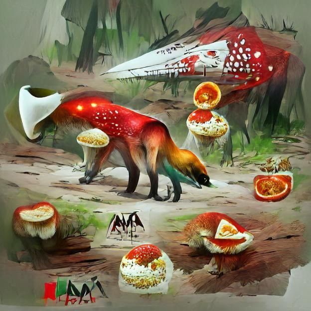 Fox Consuming Mushroom: Fantasy Concept Art