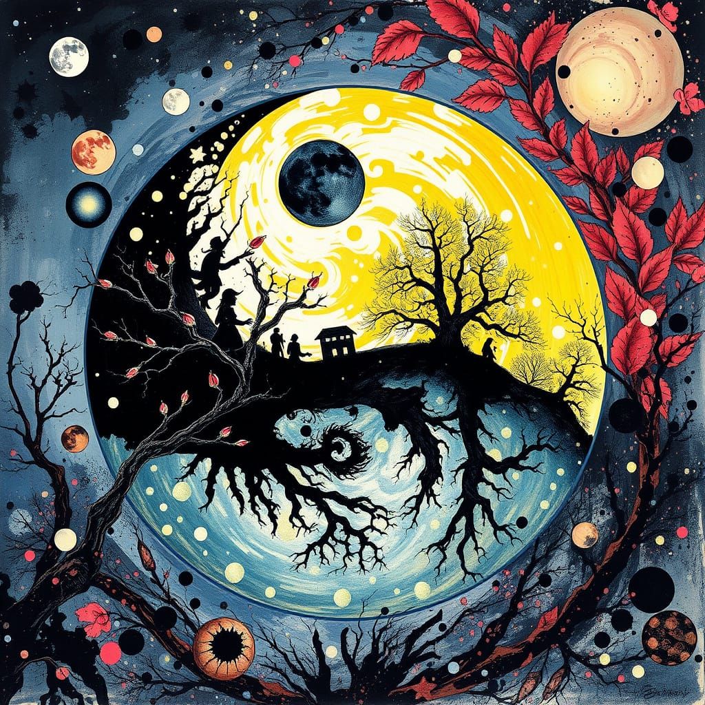 Fractured Harmony: Yin and Yang in Surreal Spring Equinox