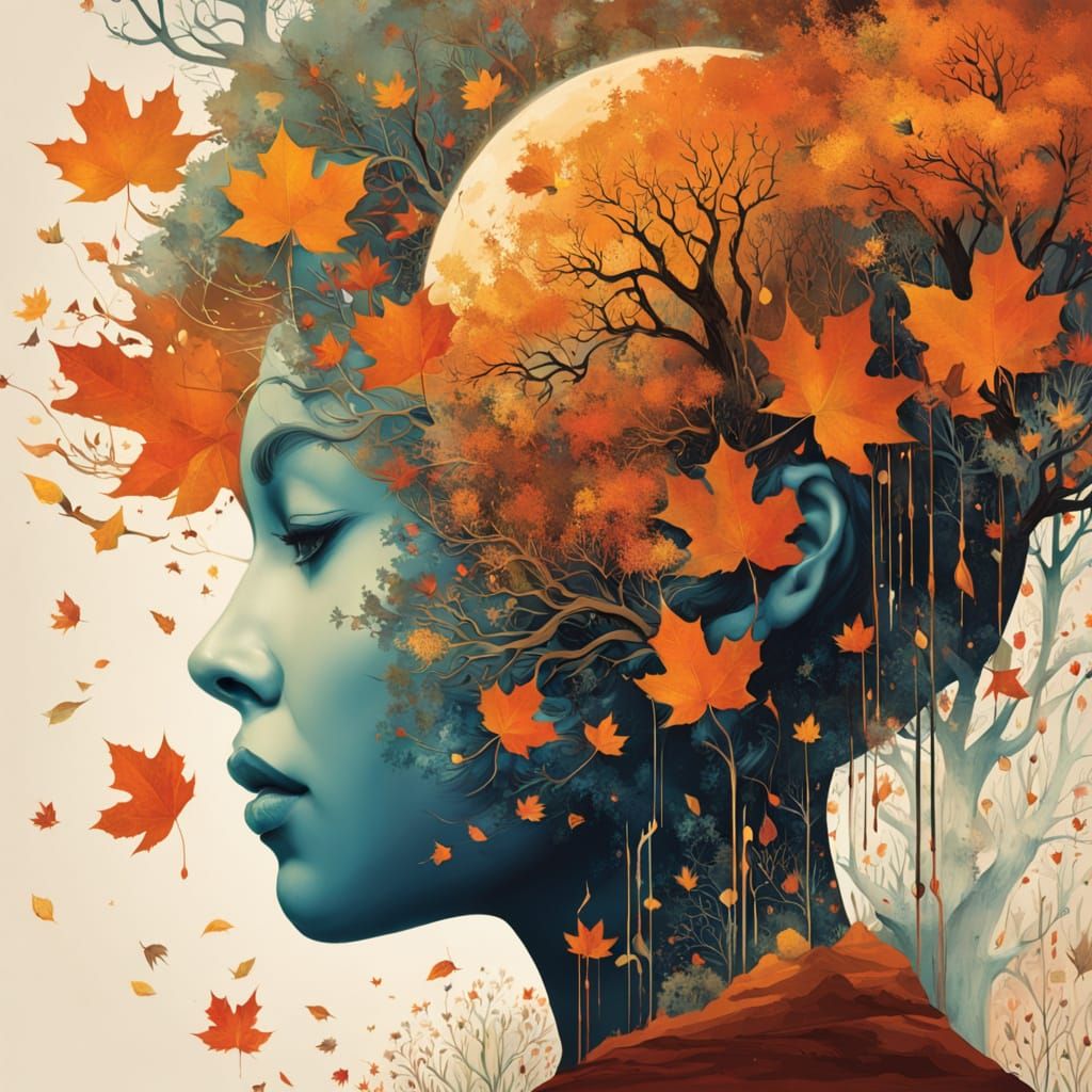 Galaxy Drips into Autumn Cityscape with Princess Silhouette