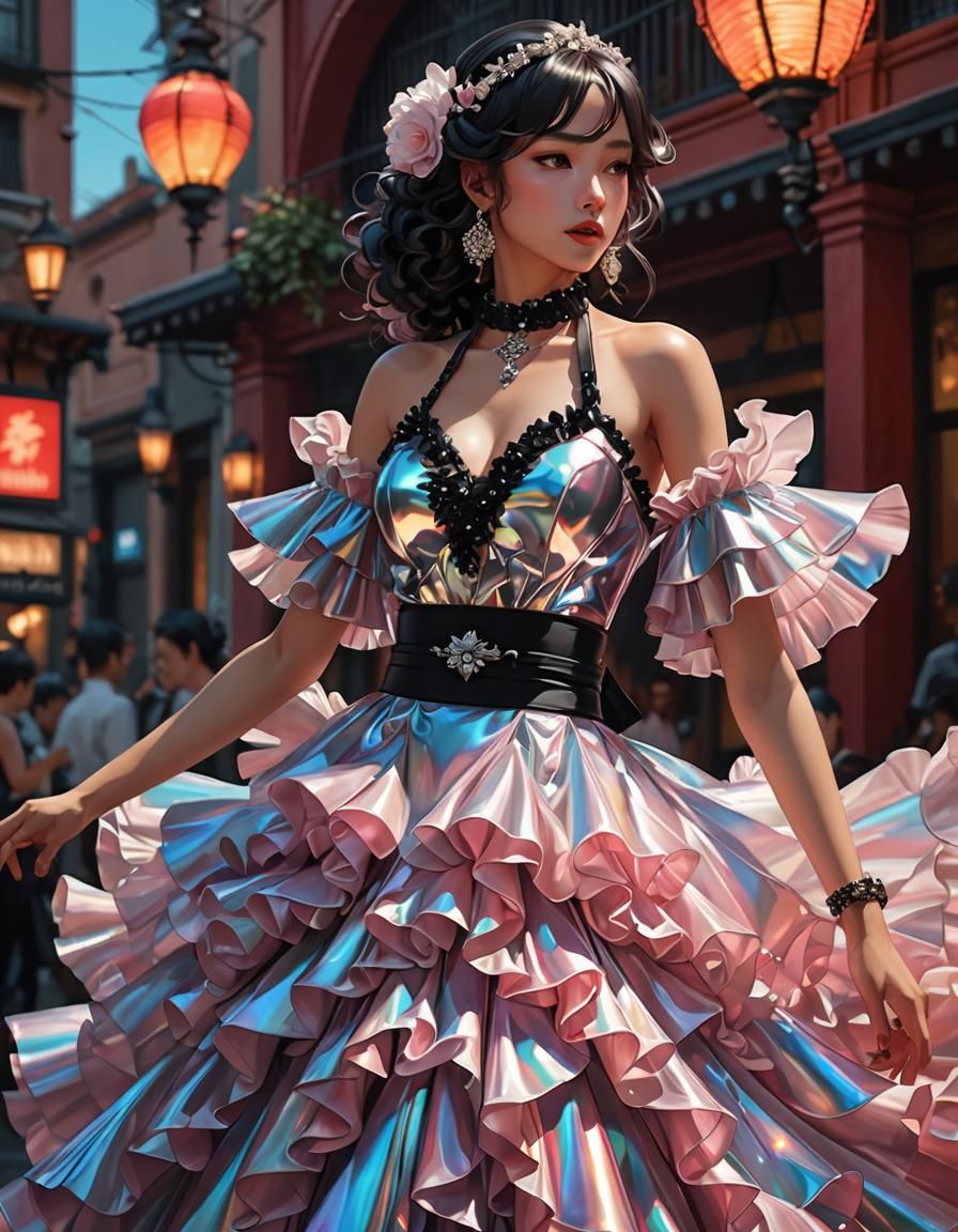 Iridescent Flamenco Dress in Anime Style