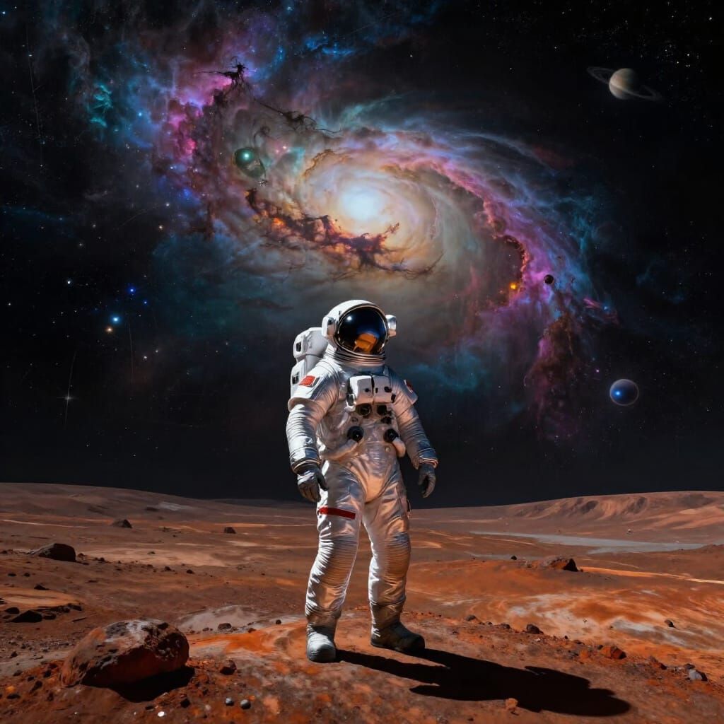 Astronaut Gazes at Alien Nebula in Concept Art Style