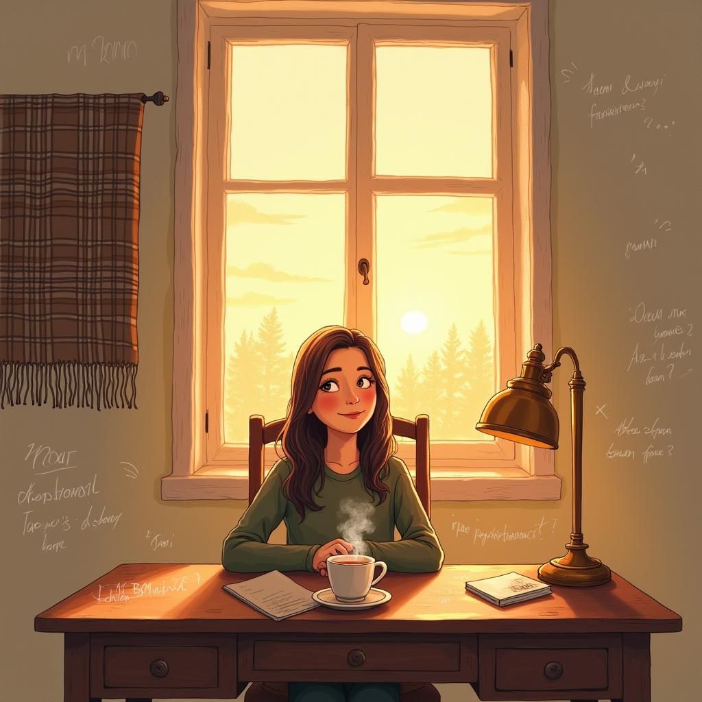 Cozy Apartment Illustration: Therapist Contemplates Life