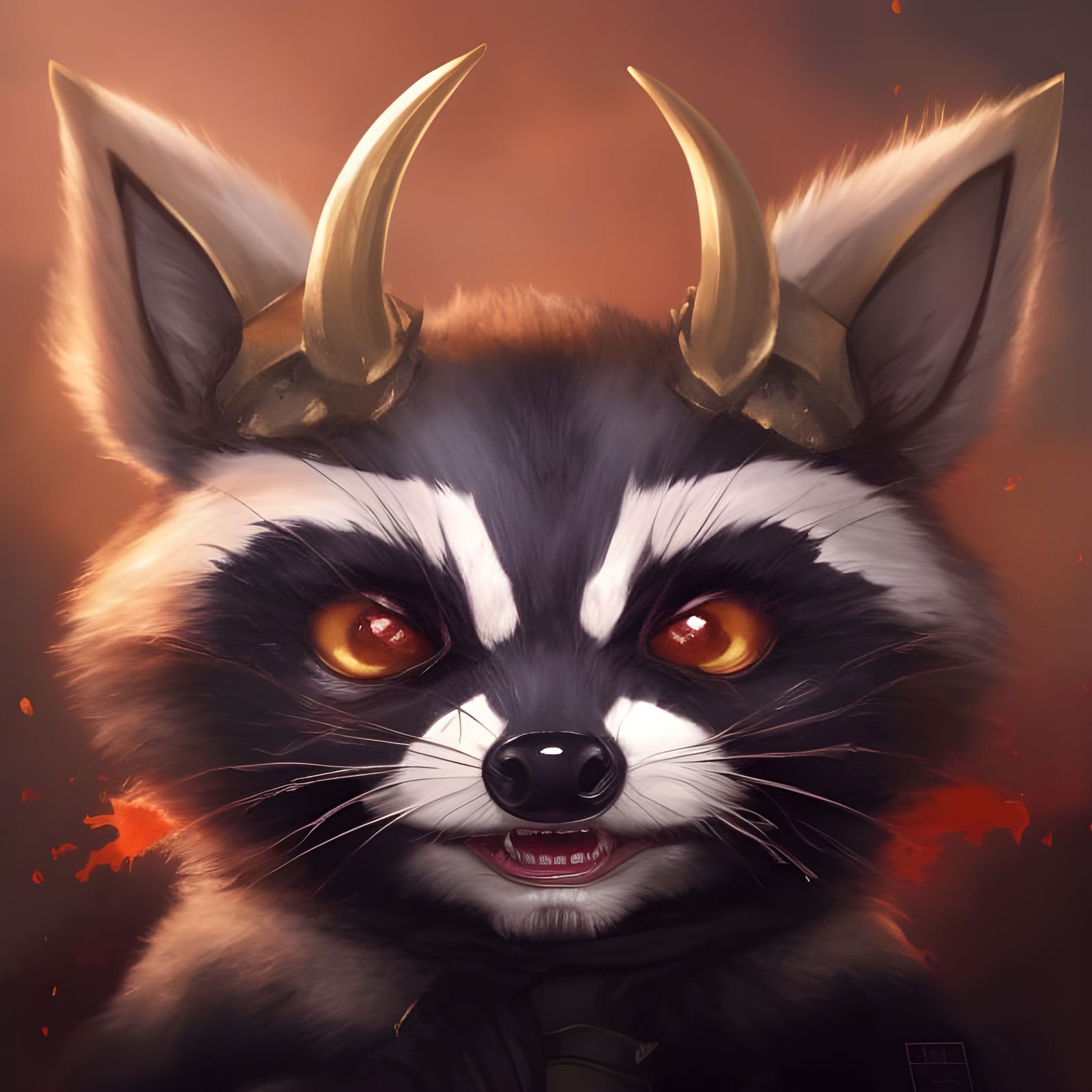 Chibi Demon Raccoon Portrait in Fantasy Art Style