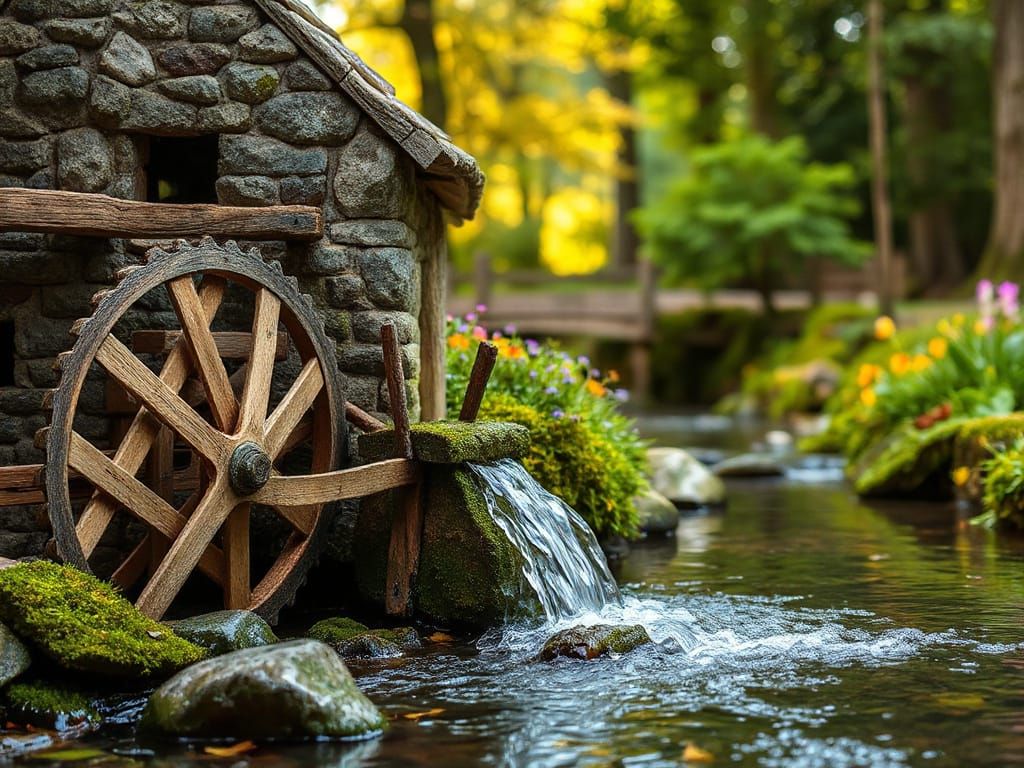 Whimsical Water Mill Scene in a Serene English Woodland