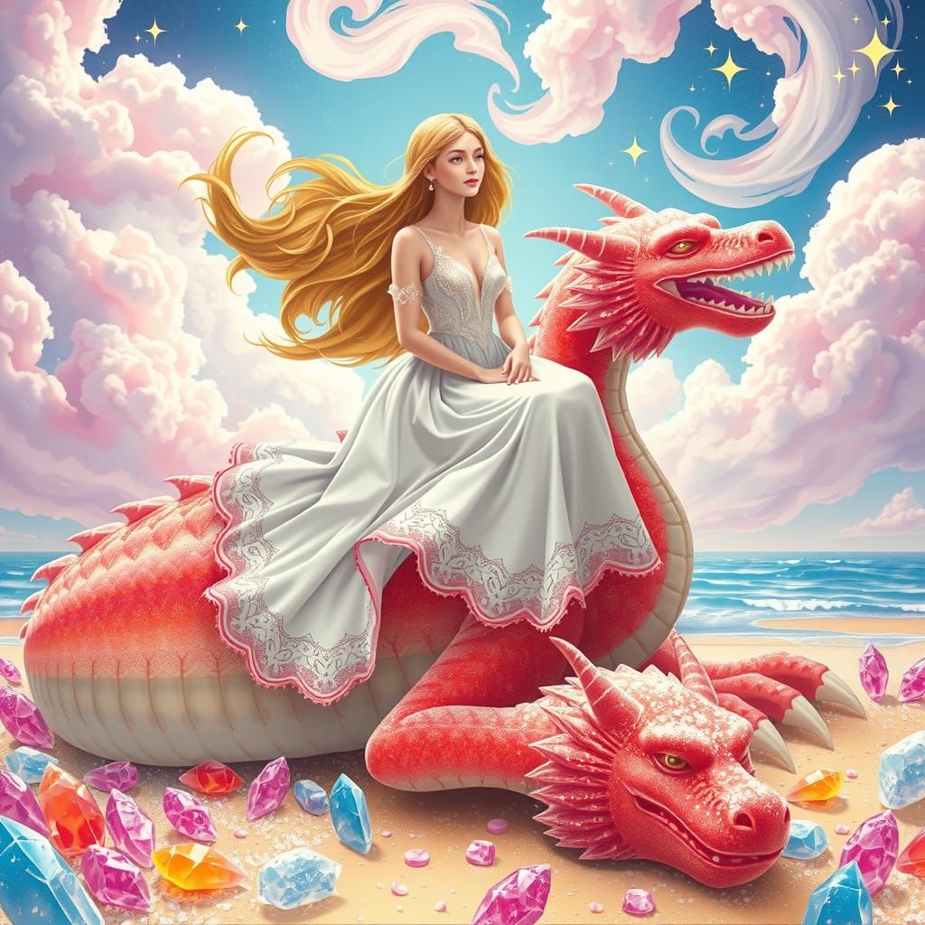Gummy Dragon on Candy Beach, Digital Art