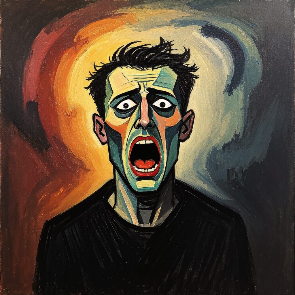Tormented Figure in Silent Scream, Expressionistic Style