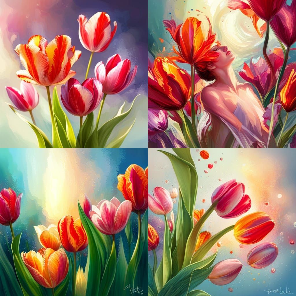 Hyperdetailed Tulips in Spring Sunlight, Digital Art