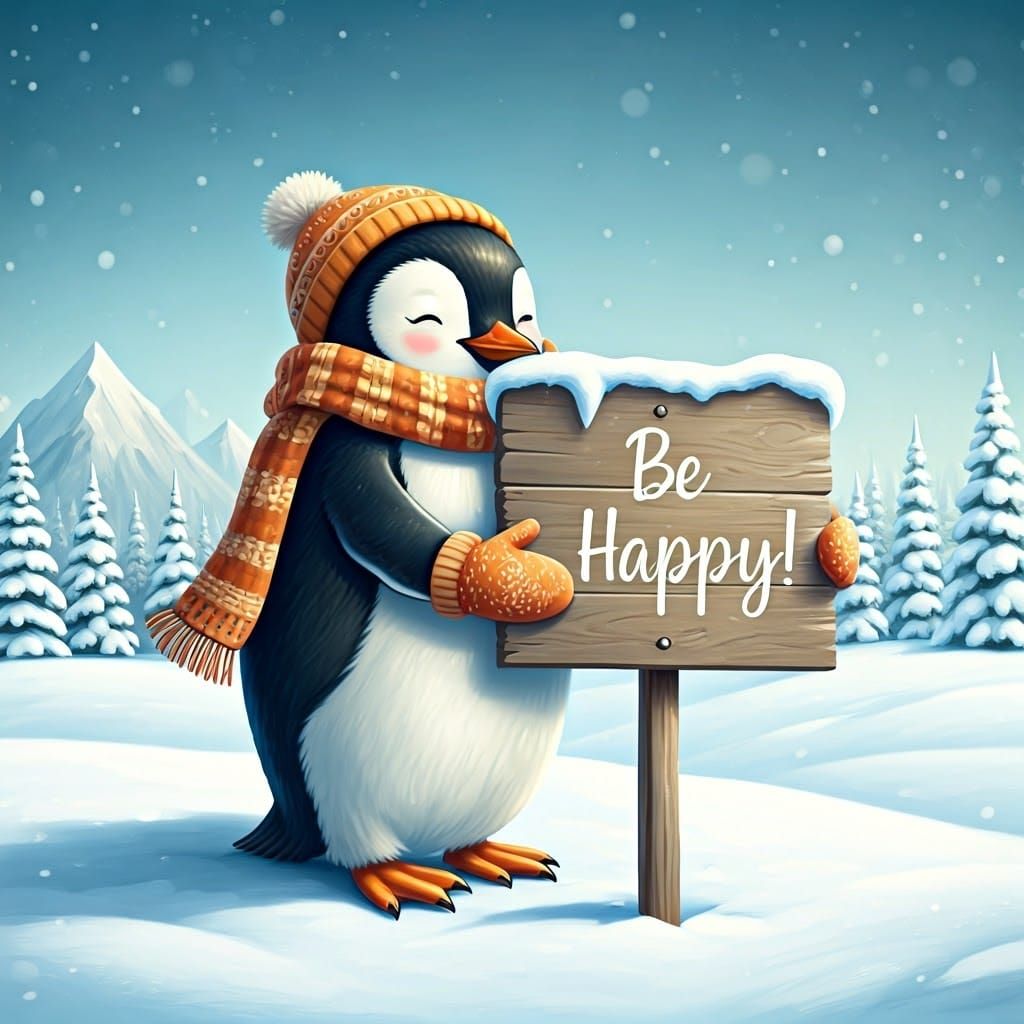 Whimsical Penguin in Winter Wonderland