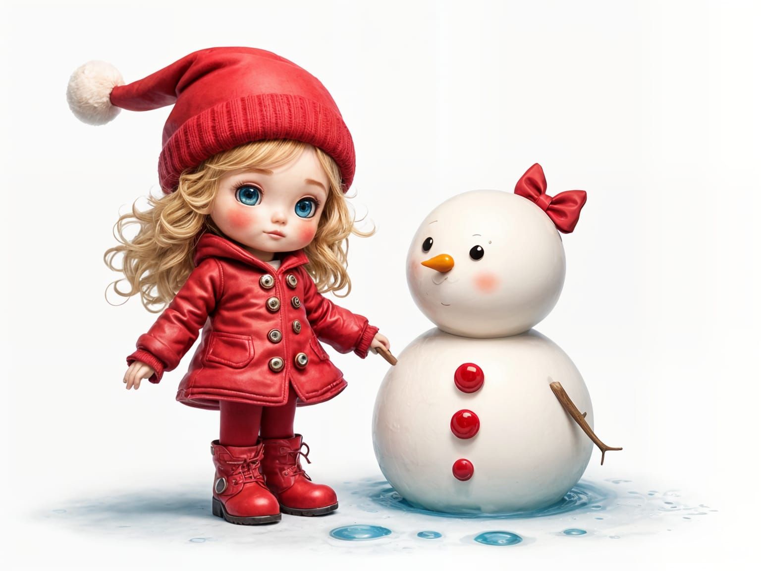 Adorable Girl Watches Melting Snowman in Whimsical Style
