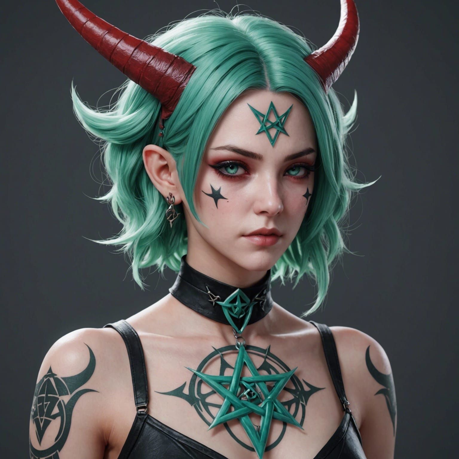 Anime Art of Female Devil with Tattoos