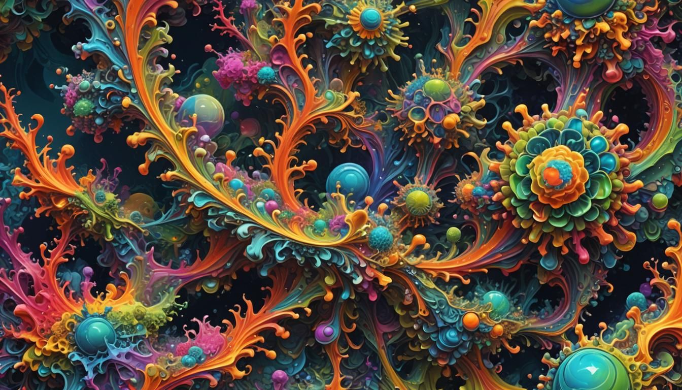 Neon Rainbow Mandelbulb Undersea Fractals as Graffiti Art