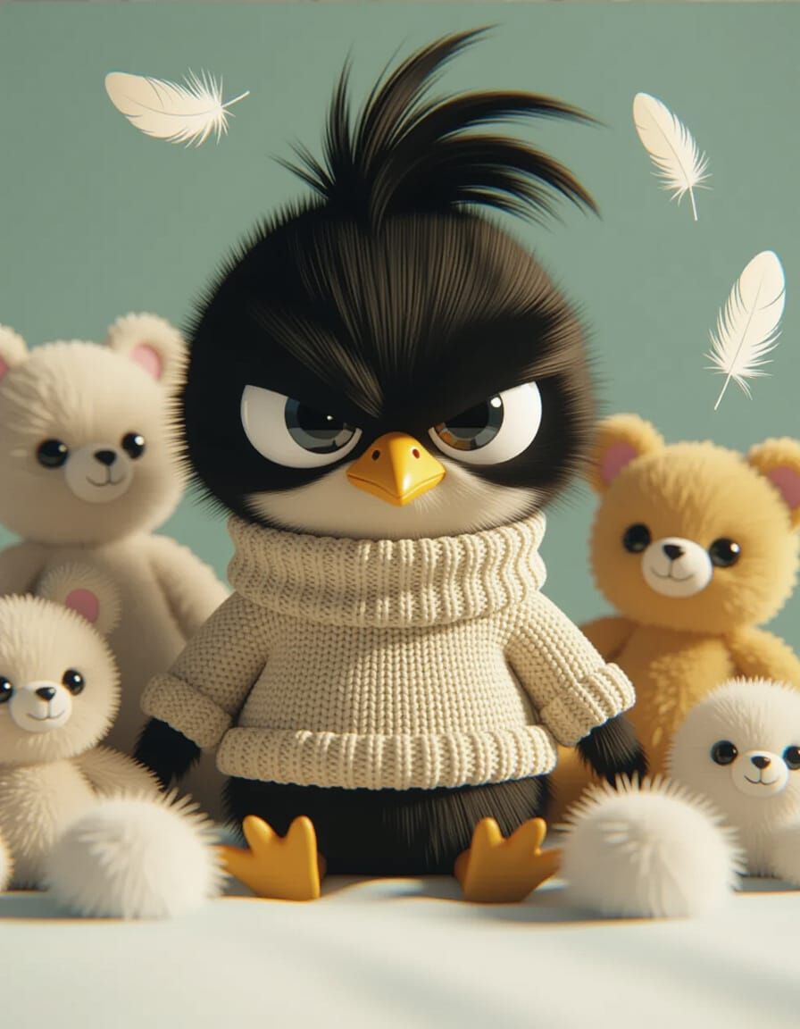 Grumpy Penguin Chick in 3D Animation Style