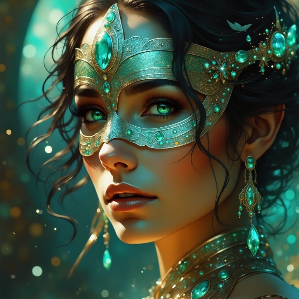 Mystical Woman in Jeweled Mask Concept Art