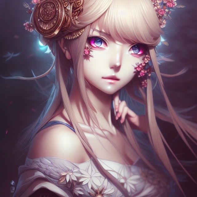 Anime Goddess School-Girl in Hyper-Detailed Digital Art