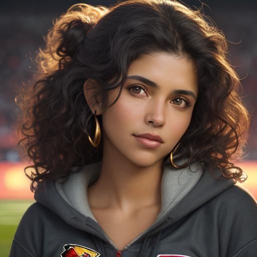 Latin Woman Portrait in Football Stadium, Professional Photo...