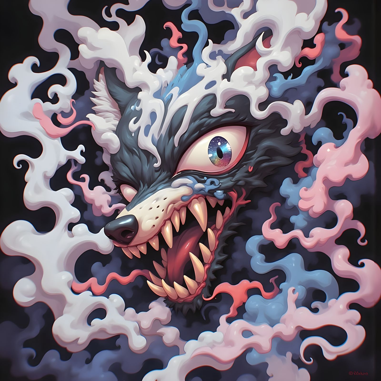 Vibrant Wolf Portrait in Psychedelic Colors