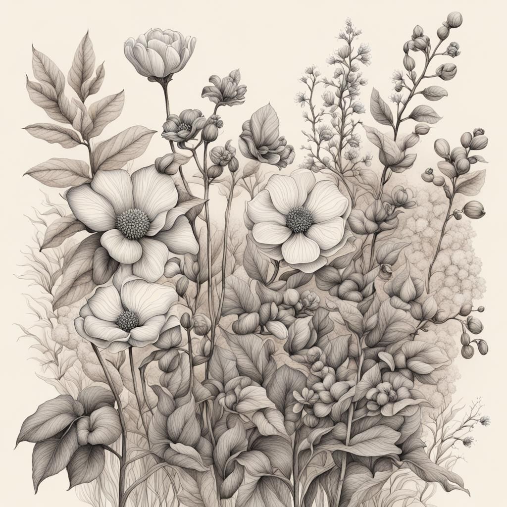 In beautiful pastel colors Detailed illustrations featuring various botanical subjects, from flowers to leaves, rendered...