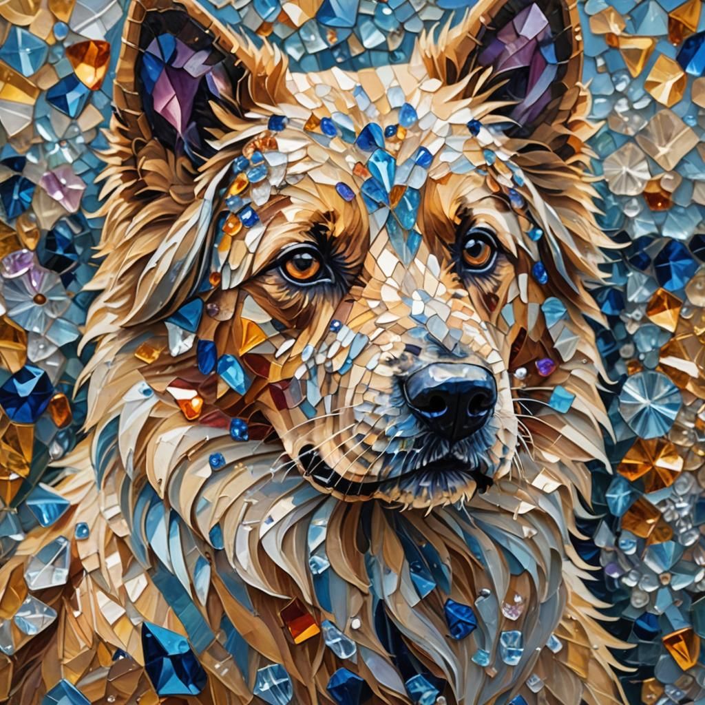 Crystalline Dog in Garden as Impasto Oil Painting