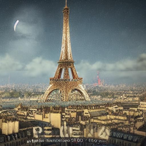 Eiffel Tower in Steampunk Art Nouveau Dreamscape