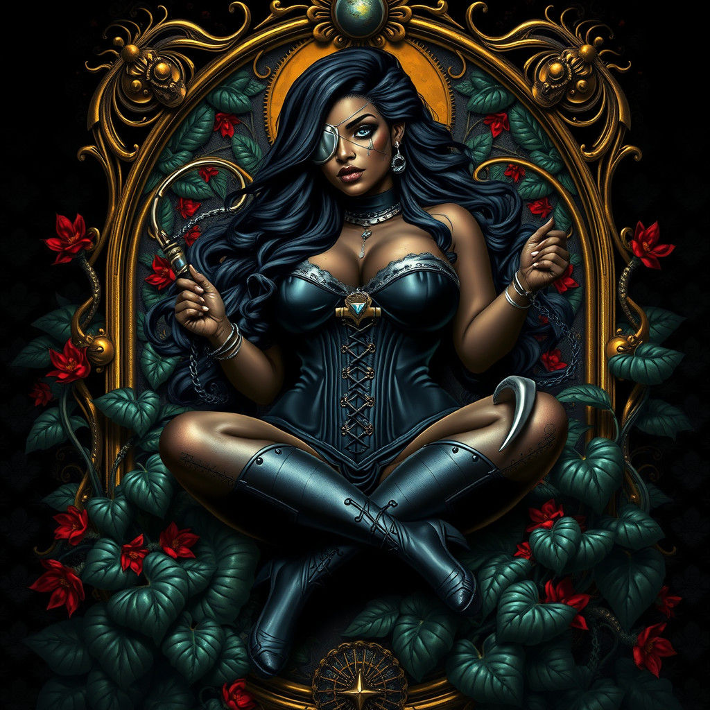 Cyberpunk Queen Framed in Art Nouveau Style