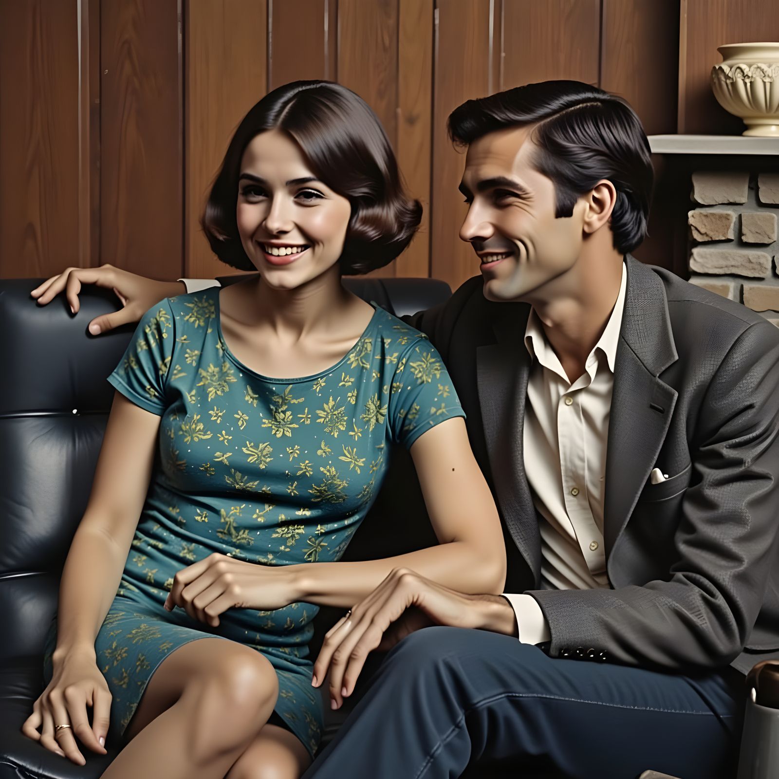 1970s Style Photo of Cheerful Couple