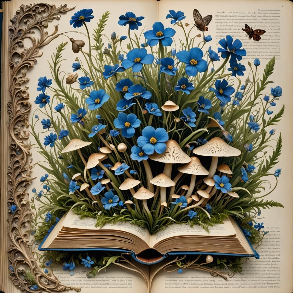 old book with blue flowers