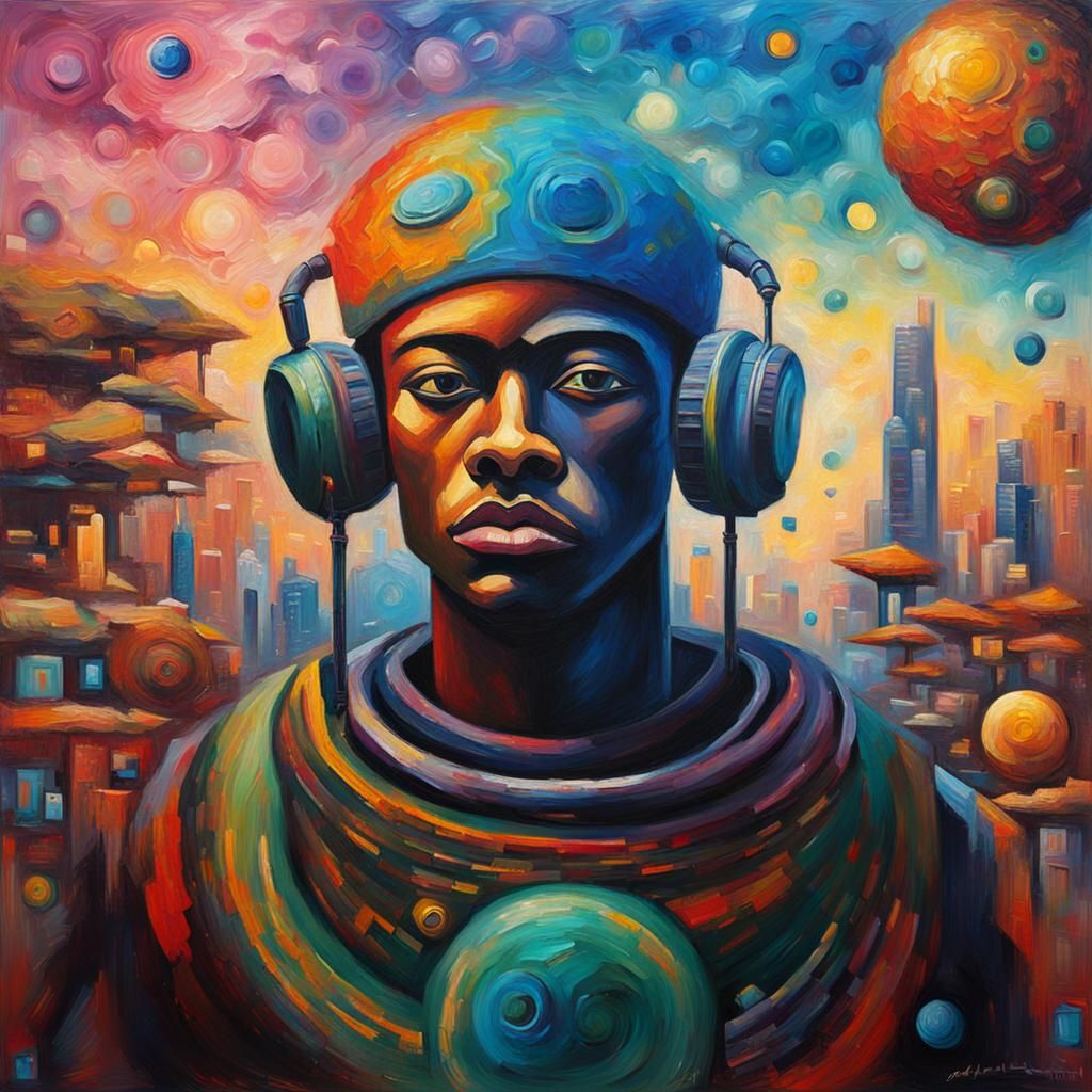 Afrofuturist Oil Painting in Expressionist Style