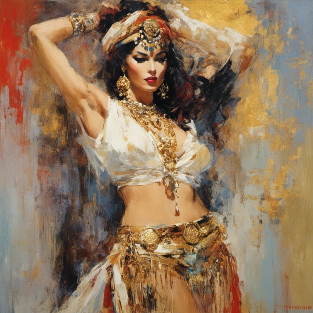 Impressionist Belly Dancer with Gold Accents