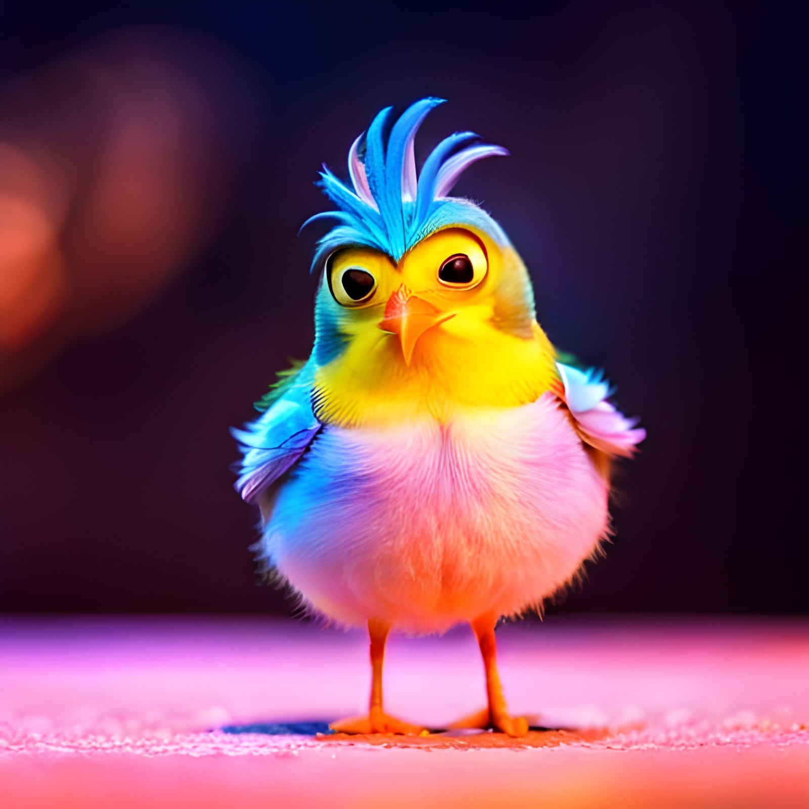 Cartoon Mop Bird in Disney Pixar Style