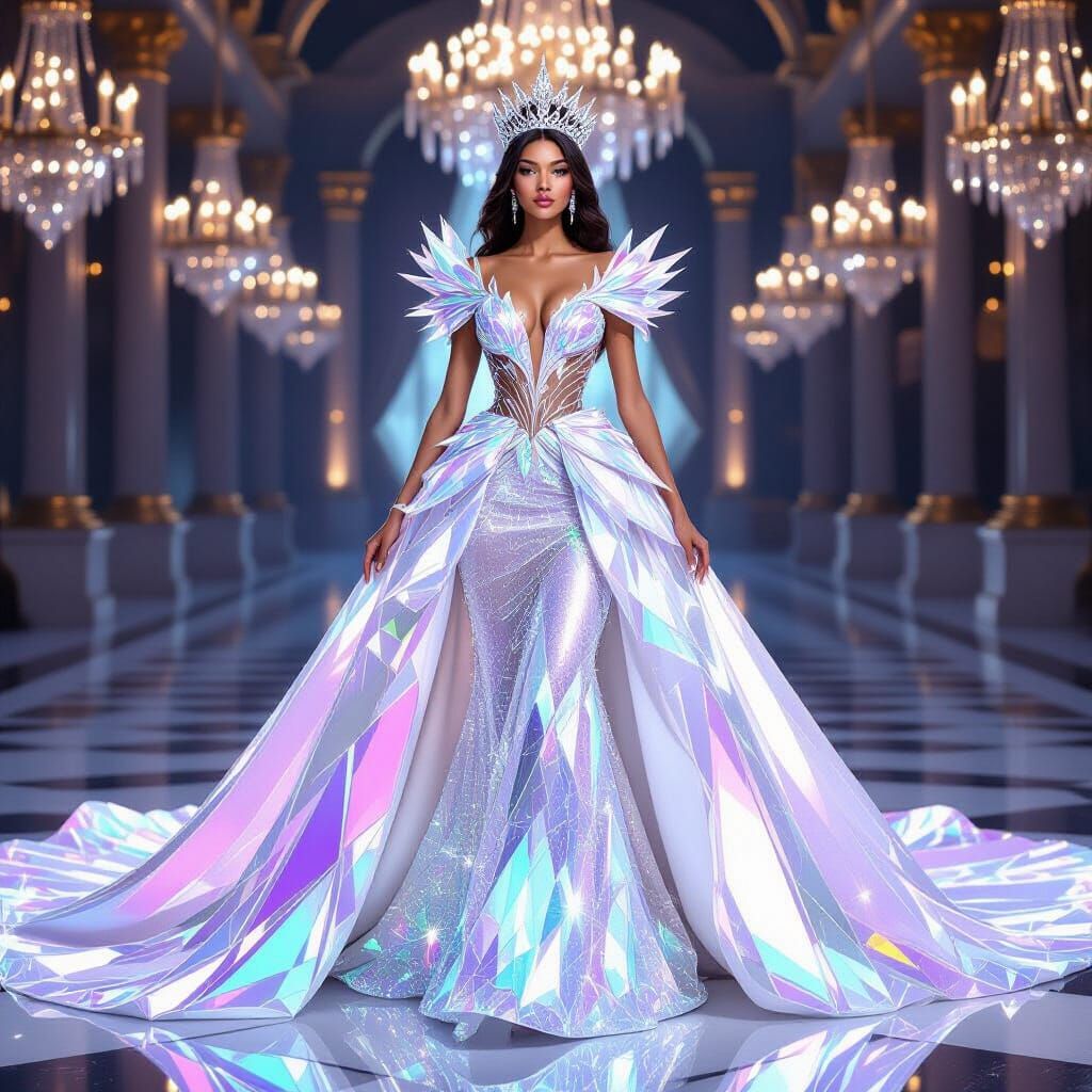 Majestic Queen in Iridescent Crystal Gown