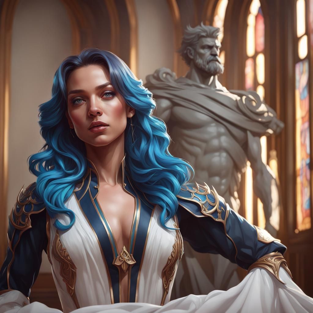 Blue-Haired Woman: Hyperdetailed Art Nouveau Portrait