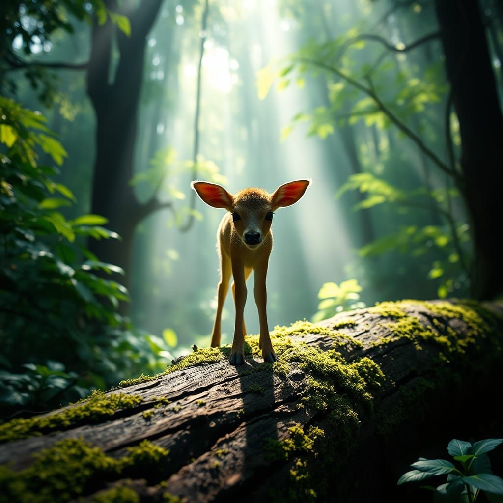 Serenely Standing Fawn in Emerald Forest