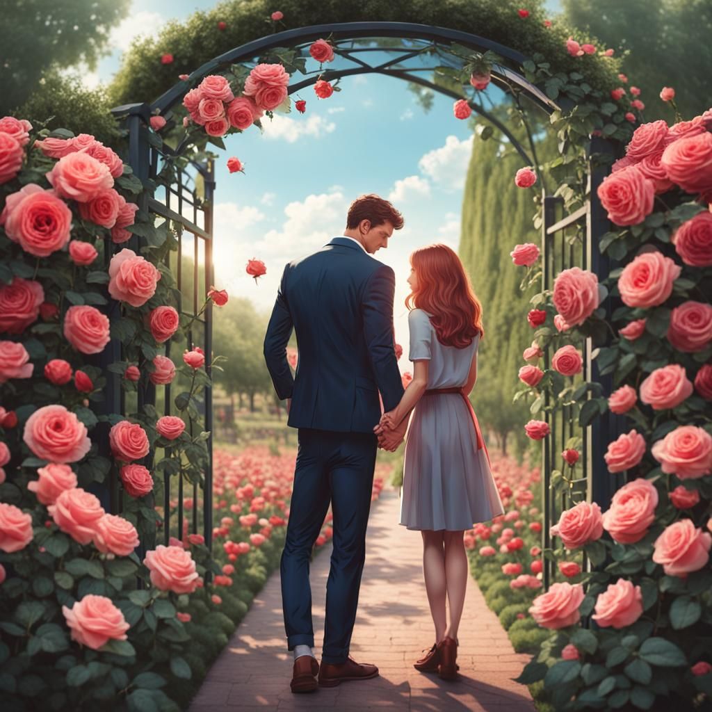 Romantic Couple in Rose Garden: AI Generated Image